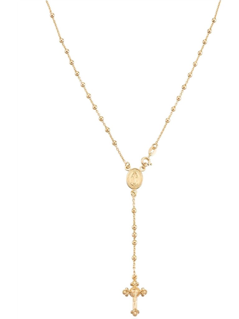 Italian 925 Sterling Silver Or 18k Gold Plated Rosary Bead Cross Y Necklace Chai
